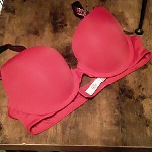 NWOT 34B Sexy Victoria's Secret Red Pink Glitter Straps Padded underwire Push Up